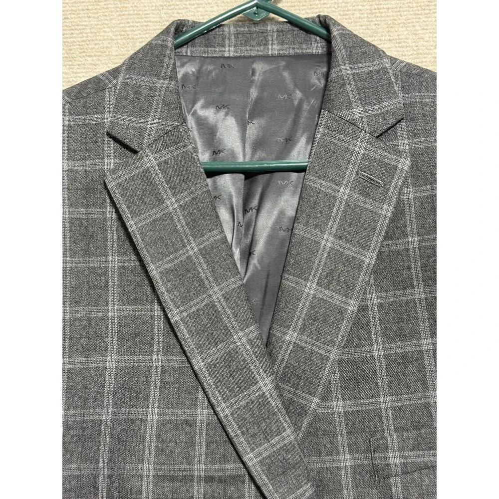 Michael Kors Blazer Mens Gray Windowpane Plaid Two Button Notch Lapel Sport Coat
